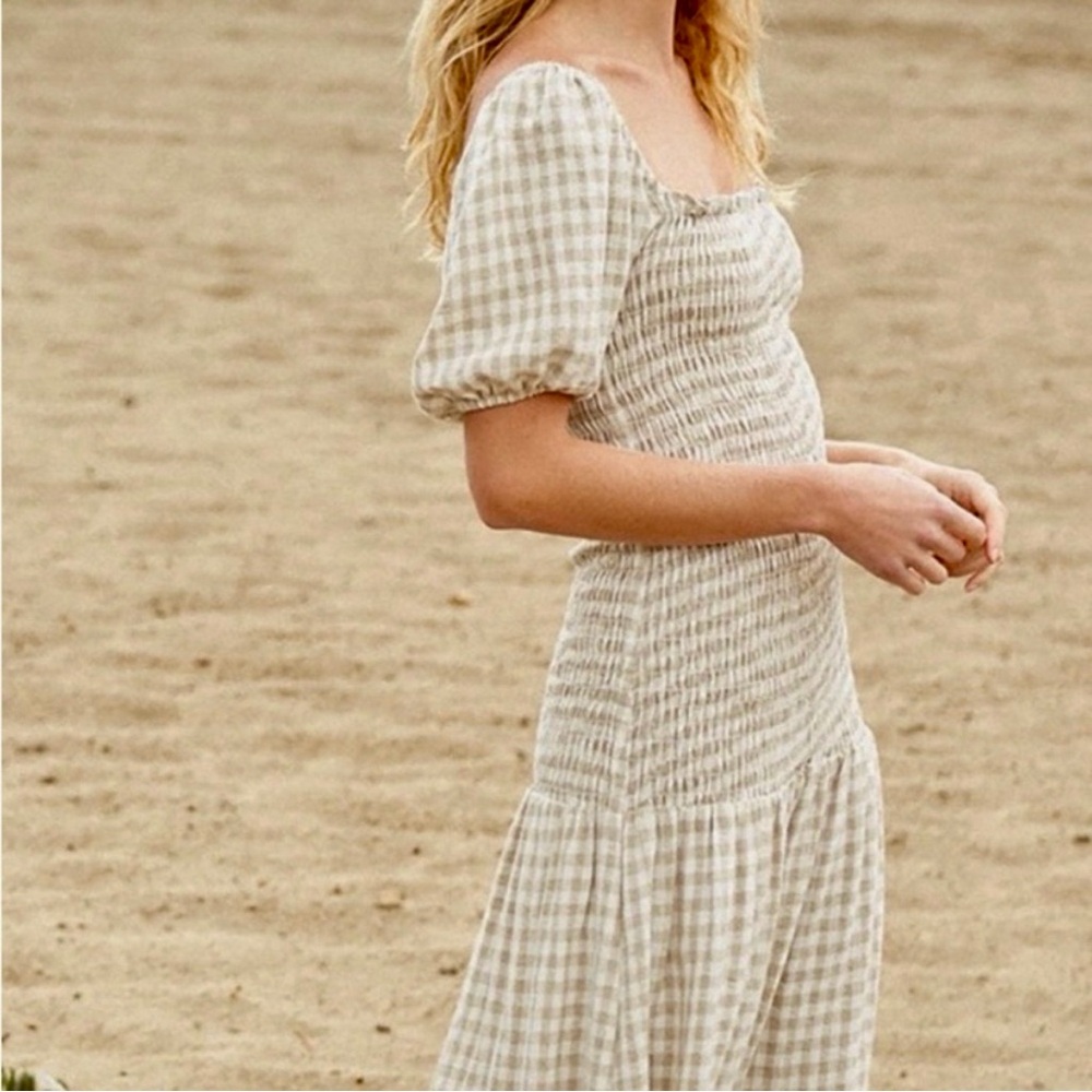 Rachel Pally white & Cream Gingham gauzy cottagecore Smocked Midi Dress small - Picture 3 of 13